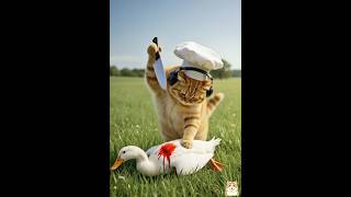 Chef cat roasting duck