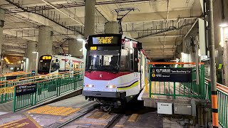 輕鐵第五期列車 1136+1214@507 駛入屯門碼頭一台清客回廠+第三期列車 1108+1097 不載客駛經屯門碼頭一台回廠