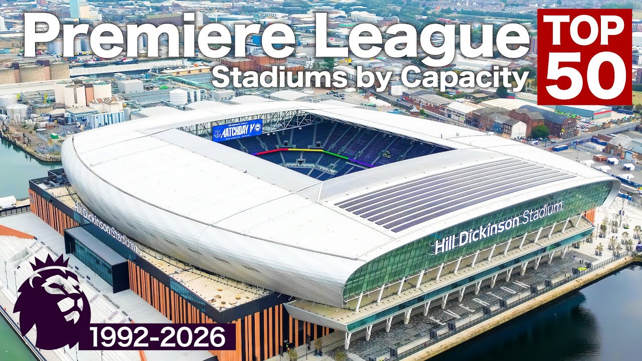 Топ-50 стадионов Премьер-лиги по вместимости (1992–2026)