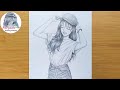 How to draw a smiley face  a girl with cap drawing  pencil sketch  bir kz nasl izilir