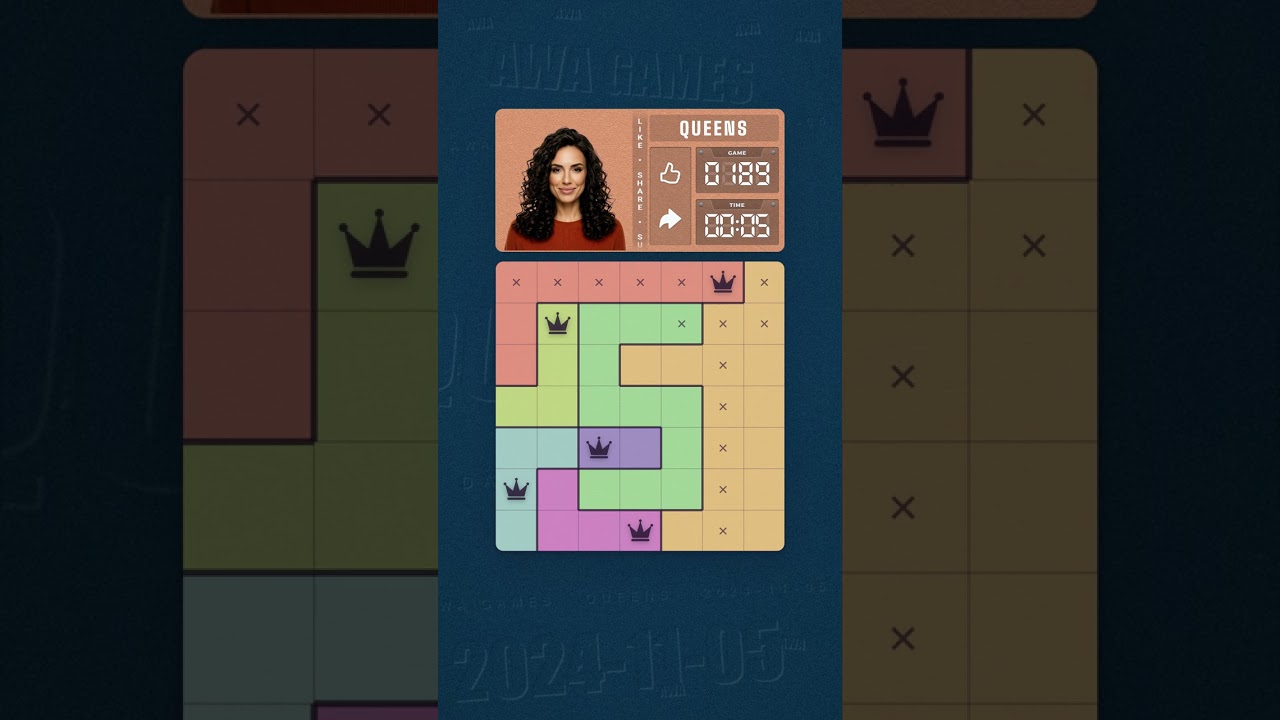 LinkedIn Queens #189 solved board for November 5, 2024, 7x7 grid