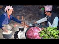 Stone-Mill Corn Grinding &amp; Buffalo Curry With Corn Rice | Traditional Rural Nepal Cooking...