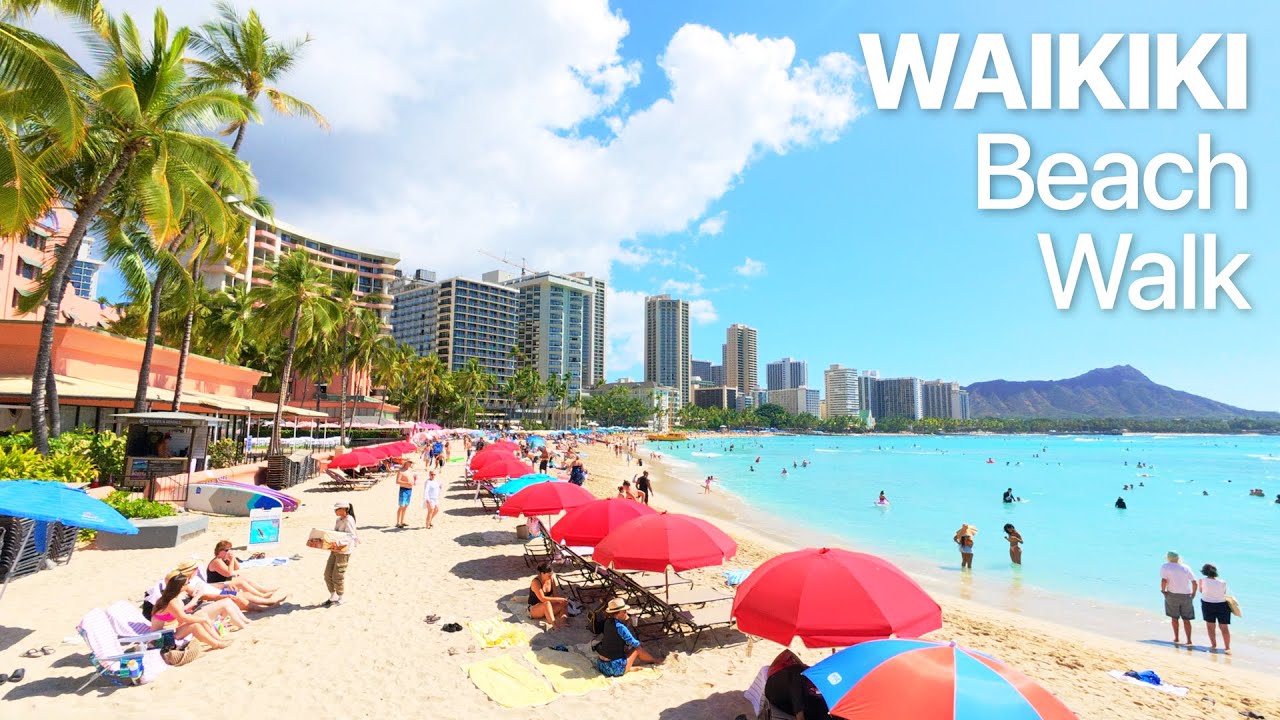 Beach Walk in Waikiki, Tropical Ocean Wave | Honolulu, Oahu, Hawaii | 4K