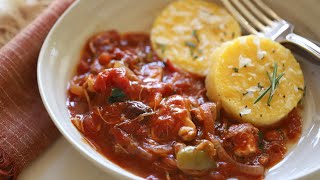 Slow Cooker Chicken Cacciatore with Polenta Cakes