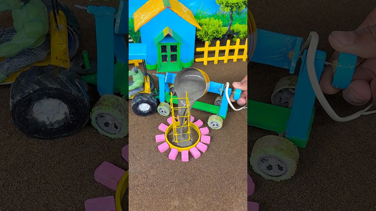 Real working tractor making | cement mixer footing machine making pillar project | 