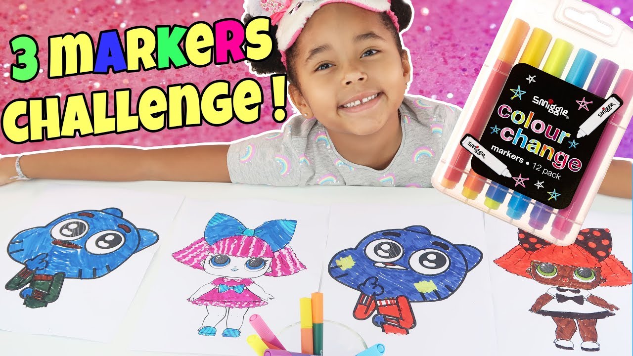 3 MARKER CHALLENGE [PART 2] - Gumball avec feutres SMIGGLE Colour Change ! kids anka