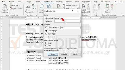 Mark the word templates of the first paragraph as index entry, with subentries the words design...
