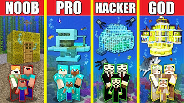 Minecraft Battle: UNDERWATER HOUSE BUILD CHALLENGE - NOOB vs PRO vs HACKER vs GOD / Animation WATER