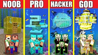 Minecraft Battle: UNDERWATER HOUSE BUILD CHALLENGE - NOOB vs PRO vs HACKER vs GOD / Animation WATER