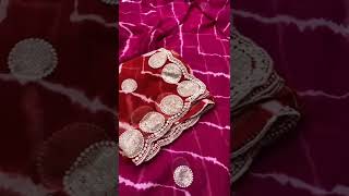 soft Georgette lehriya saree with beautiful seqance butta + embroidery thread in all over saree screenshot 4