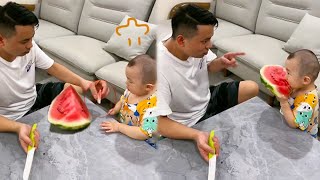 Dad’S Watermelon Is 100 Times Bigger Than Cute Baby, Baby Is Angry#family#funny#cutebaby#funnyvideos