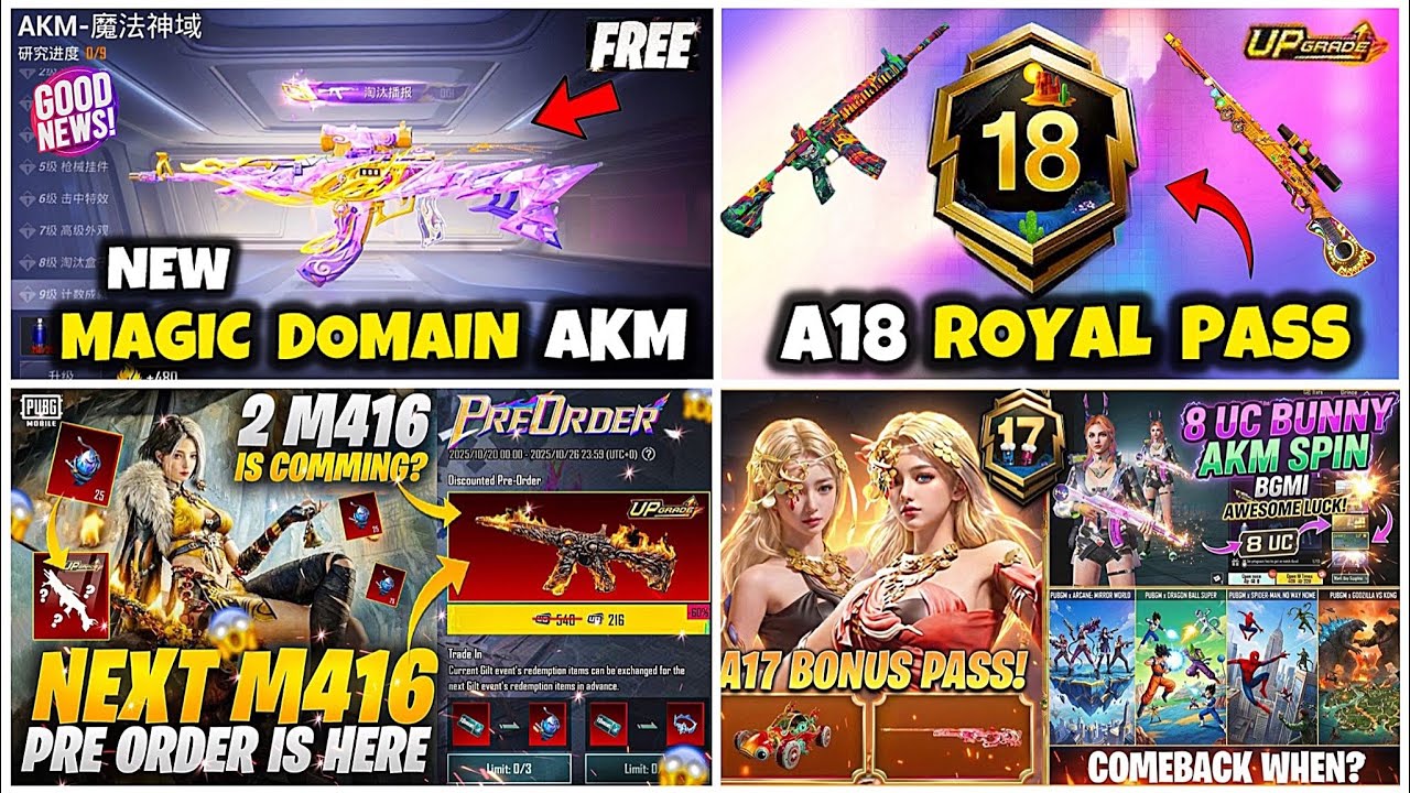 A18 ROYAL PASS FULL LOOK😍| NEW MAGIC DOMAINE AKM🔥| NEW M416 PRE ORDER EVENT😱| A17 BONUS PASS🤯PUBGM