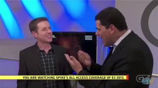 Reggie Nintendo Press Conference Fail
Exploiting the raging fire within, Reggie attempts to explain the Wii Us appeal to Geoff Keighly. Reggie Nintendo Press Conference Fail