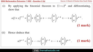 2006 Maths Extension 1 HSC Q2b Prove binomial expansion identity involving differentiation