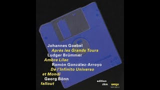 Edition ZKM: Georg Bönn - fallout (1995)
Die erste CD präsentiert frisch und neu vier klassische Herangehensweisen in der elektro-akustischen Musik: reine Klangsynthese - das gesprochene Wort als Klangquelle - Synthese, gewonnen aus konkreten Klängen - Samplertechnologie.
In seinem Werk »Après les Grands Tours« verwendet Johannes Goebel Schritte, einen Glockenschlag und ein Zitat aus Tacitus’ »Germania« als akustische Erinnerungsstücke jener Grands Tours, die den nord-südlichen Austausch über die Alpen Jahrtausende bestimmten. Ein Ausschnitt aus einem indischen Raga mit Sitar und Tambura ist das Ausgangsmaterial für neue Klangwelten in Ludger Brümmers »Ambre Lilac«. Im Mittelpunkt von Ramón González-Arroyos Komposition steht die Balance zwischen Klangreichtum und Transparenz, während Georg Bönn in »fallout« alle Klänge von dem gesprochenen Wort »Hiroshima« ableitet.
The only sound material in this piece is the word ‚Hiroshima‘. It was spoken by friends of mine, Hidemi and Satochi Hata, an artist couple from Sapporo. The recording was subjected to extreme time-stretching with the phase vocoder SVP (a program developed at IRCAM), so that the sound of this word, in all of its transitions and modulations by the human voice, lasts longer than 15 minutes. In addition to this are word atoms, samples from which I isolated the consonants H, R, SH and M. Further processing of the material was carried out with the ISPW (IRCAM Signal Processing Work Station), on the NeXT computer. Here I primarily used variable delays, harmonizer, and an FFT-Equalizer, with which I changed the pitch and timbre according to my compositional impulses. The next phase involved composing the present version at a digital editing station. Fallout is a 2-channel loudspeaker music which I realized in the music studios of ZKM and was composed for the 40th anniversary of the founding of the Insitut Francais in Bremen and for the 50th anniversary of the dropping of the atomic bomb on Hiroshima.
Georg Bönn, was born in Krefeld, Germany. Composition studies with Jürg Baur and Krysztof Meyer at the Musikhochschule Köln until 1992. Computer music courses with Klarenz Barlow. 1993 Fellowship from the Stiftung Kunst und Kultur of Nordrhein Westfalen for a one year work/residency in Paris. Participation in the one year course for composition and computer music at IRCAM. Composition courses with Brian Ferneyhough and Klaus Huber. Computer scientist in the department of pedagody at IRCAM. Beginning in April 1995 Fellow at the Atelierhaus Worpswede and Guest Artist at ZKM Karlsruhe. Invitation to the first young Composers Forum of the Gesellschaft für Neue Musik with Ensemble Modern. Fellowship from the Foundation Royaumont for a work period with the Ensemble ‘L’ Itinerarie. Since October 1995 associate lecturer in Electronic music and Theory/Analysis at the Hochschule für Künste in Bremen where he is involved in the construction of a new electronic music studio. (from the booklet of the edition zkm cd)
Video created with Sonic Visualizer, vokoscreen and OpenShot on a Debian 10 Buster KDE Linux System. Edition ZKM: Georg Bönn - fallout (1995)