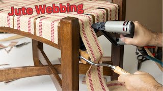 Install Jute Webbing DIY Upholstery Project Two Ways  Make a Jute Seat Base with Webbing Stretcher