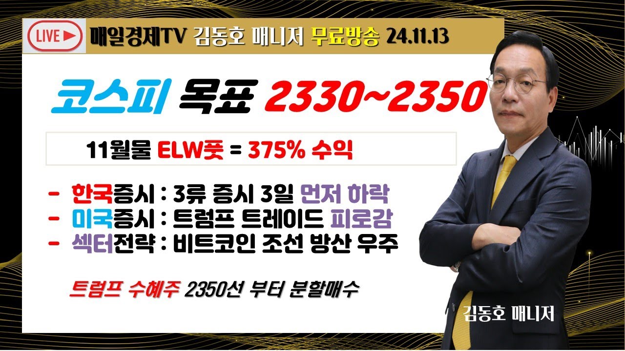 (매일경제TV 김동호 매니저)코스피 목표 2330~2350 //11월물 ELW풋 = 375% 수익