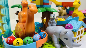 Satisfying Marble Run ASMR ☆ Building Blocks Lego, Dinosaur Track, Rhinoceros, & Marble Lift Course