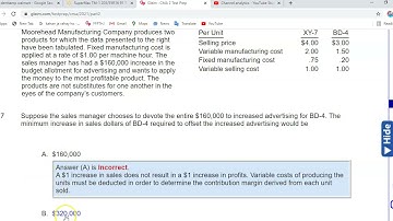 CMA Part 2 Study Unit 9 CVP Analysis Target Income and Product calculation