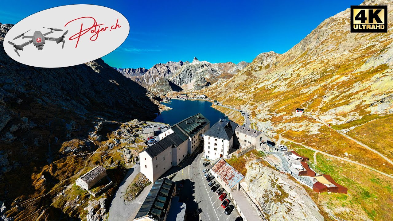 Grosser Sankt Bernhard Pass mit Kloster und Bernhardiner by air - vom Wallis ins Aostatal 4k