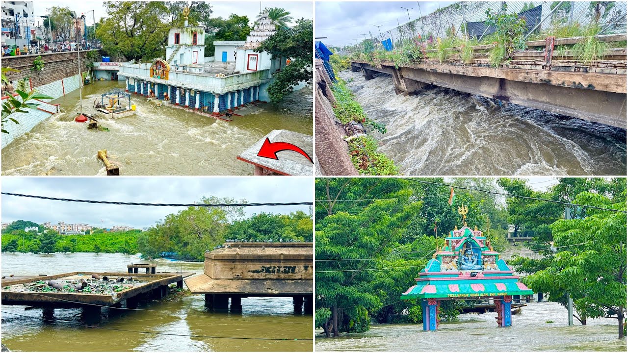 😱 Huge Floods Destroys Temples Roads Buildings in Hyderabad 2025 | Heavy Floods alert ⚠️| Part-1