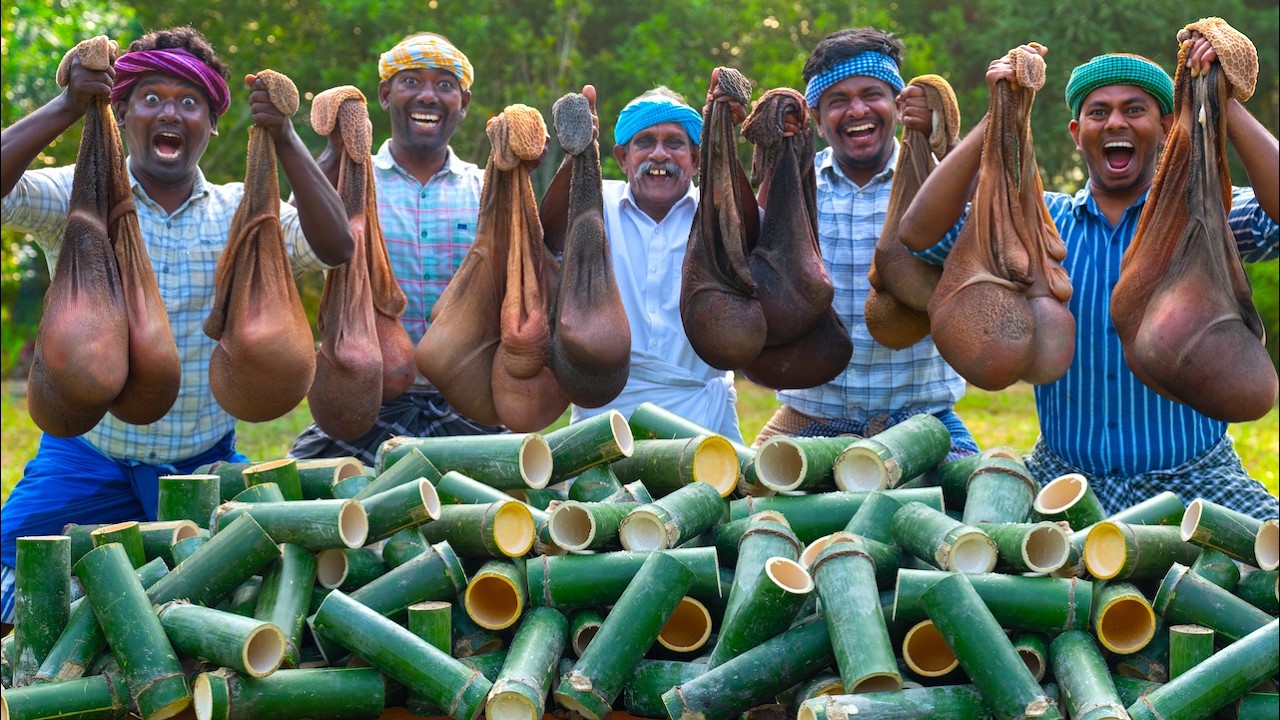 Bamboo Intestine Delight: Goat Intestine Recipe Cooked in Bamboo | Mutton Boti Preparation | Kudal Curry Instructions