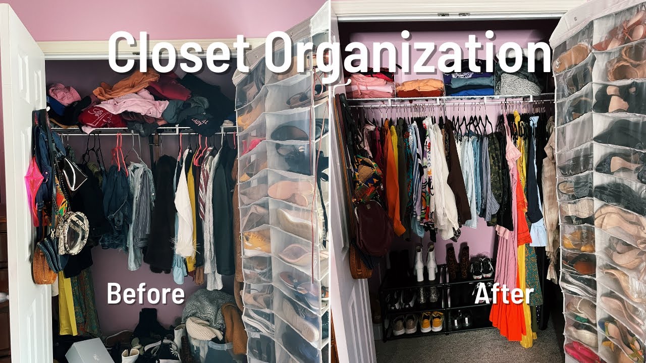 Organize My Closet with Me || declutter and clean my small closet - YouTube