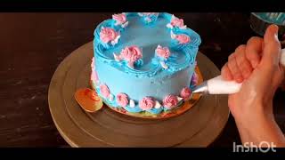 Marriage Anniversary Cake Design  ||with small star nozzale💙cream cake#cakedecoration