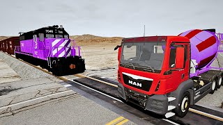 Flatbed Trailer Truck vs Speedbumps Train vs Cars | Tractor vs Train Beamng.Drive