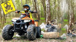 Funny baby Lev and Gleb Ride on Power wheel Quad bike and Safe the Earth from Garbage