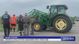 Driver receives citation after crashing into tractor Thursday morning