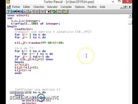 tri,tri tableau, tri matrice, pascal - YouTube