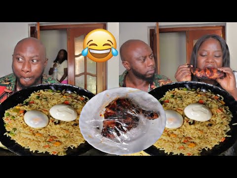 My Husband Trying To Act Smart | African Food Mukbank Fried Rice And Chicken Mukbank Mukprank