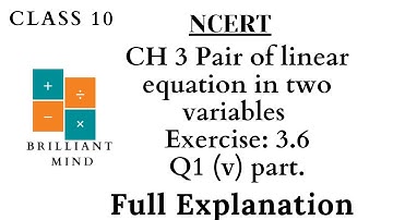 CH 3 pair of linear equations in two variables exercise 3.6 question no. 1 (v) part of class 10th