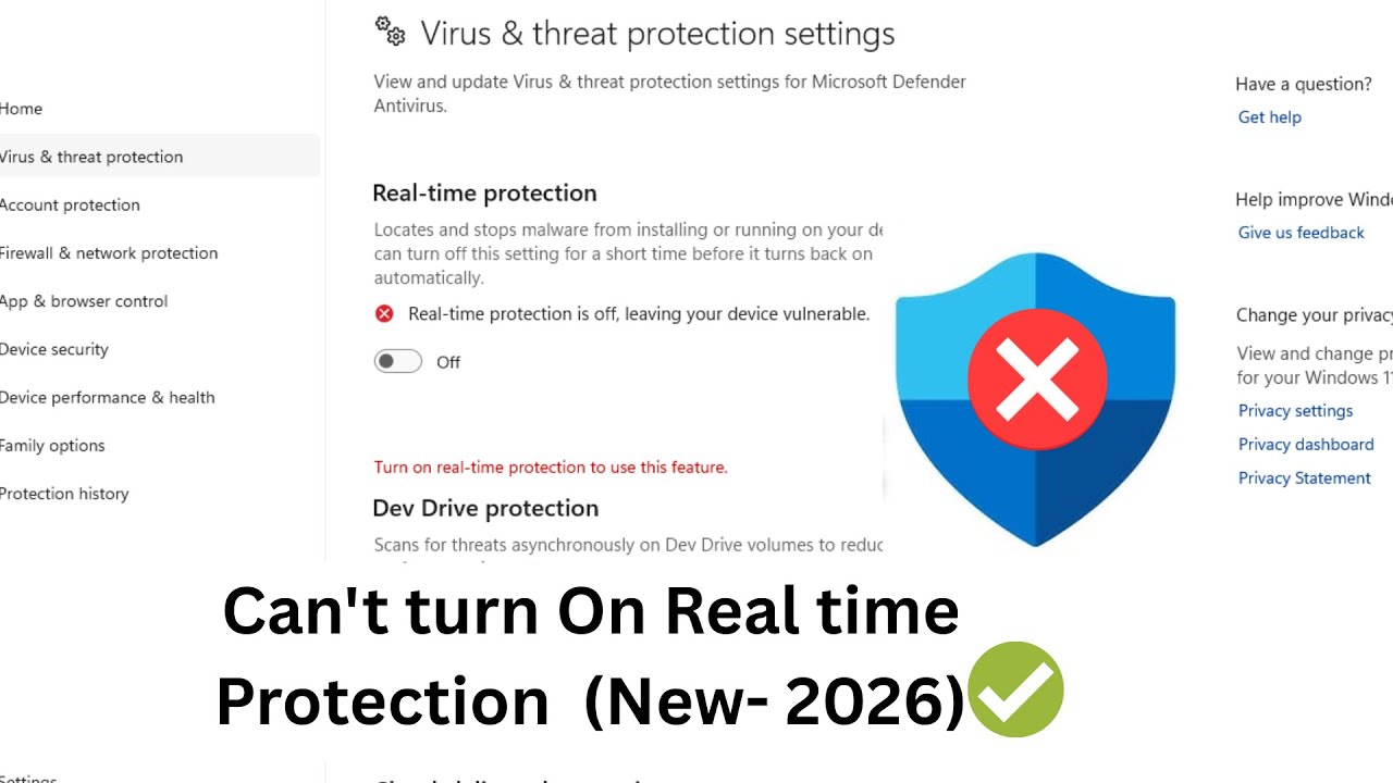 (2026 Fix ) Can't turn On Real time Protection Windows Defender on ...