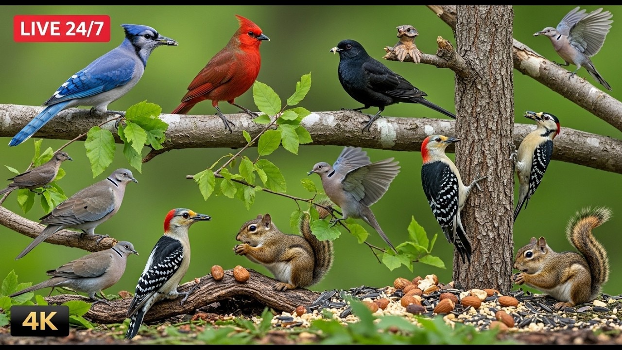 🔴 24/7 LIVE: Cat TV 😺 Adorable Garden Birds and Squirrels 🐦 4K HDR