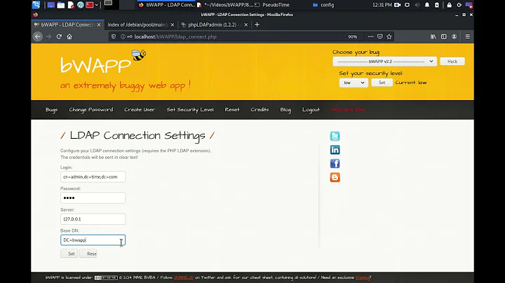 bWAPP LDAP Connection Settings Low Security Level