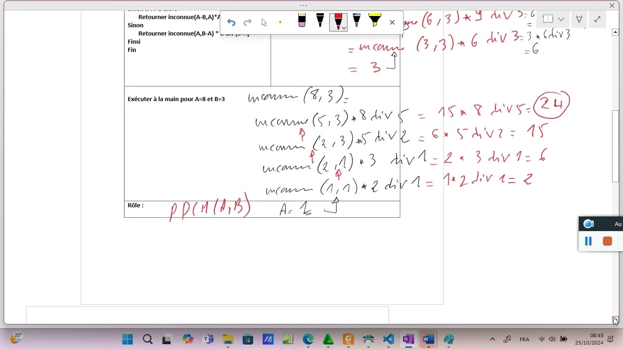 pas a pas vers bac info: tournage a la main fonction recursive