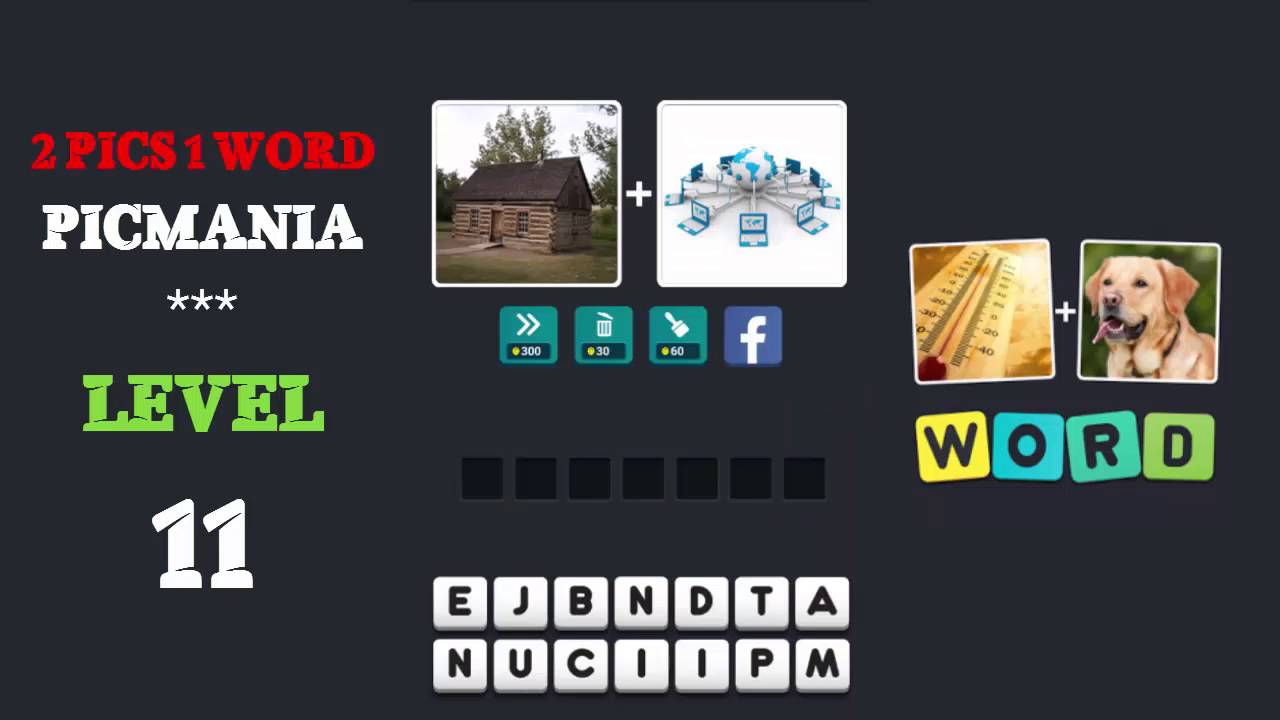 2 Pics 1 Word - PicMania Level 11 - All Answers - Walkthrough