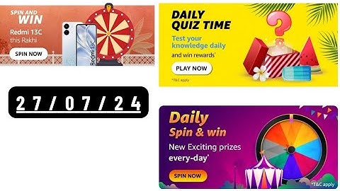 Daily Quiz Time Amazon 27 July 2024 || Daily Quiz Answers Today Amazon || Daily Spin and Win Quiz Am