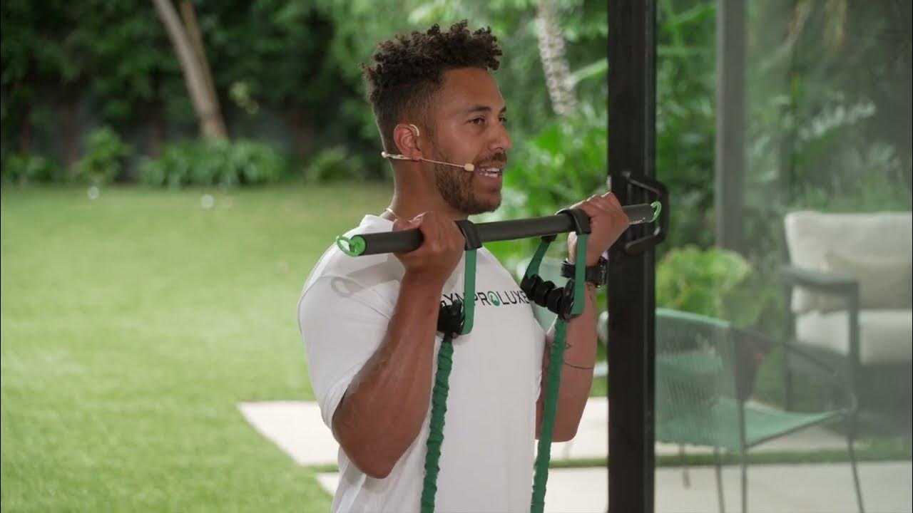 How to perform kneeling bicep curls with the Gymproluxe band and bar