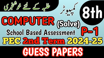 Class 8 Computer 2nd Term Paper School Based Assessment 2024 | SBA Second Term papers 8th Class