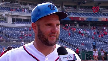 Alex Chappell talks with Matt Adams after two-homer day
