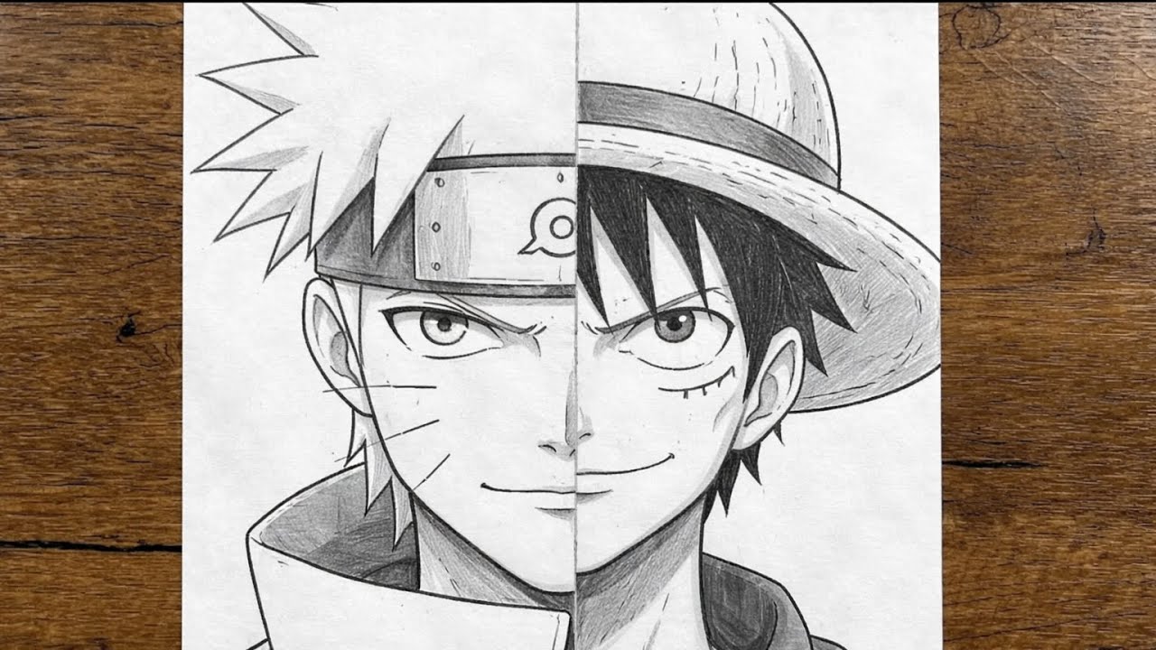 How to Draw Naruto + Luffy Fusion Step by Step 🔥 | Anime Split Face ...