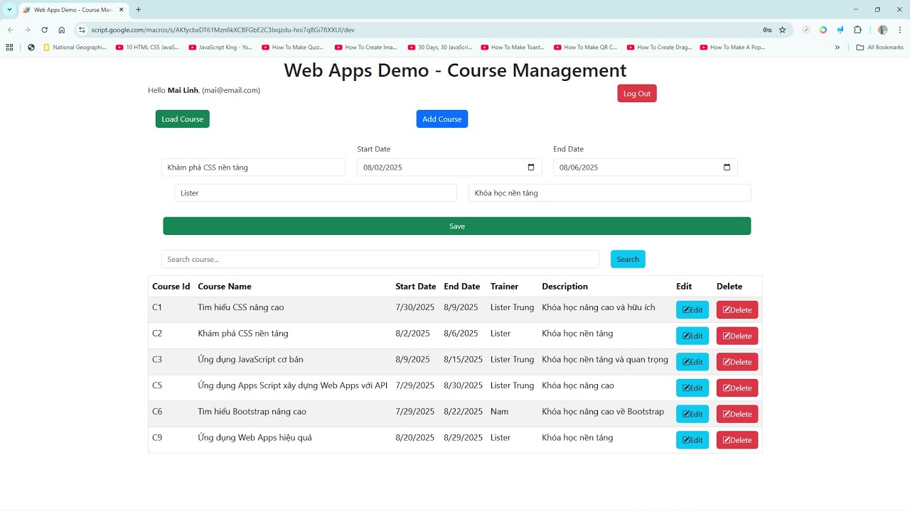 Tạo Web Apps với Google Apps Script - Dữ liệu Google Sheets - Full ...