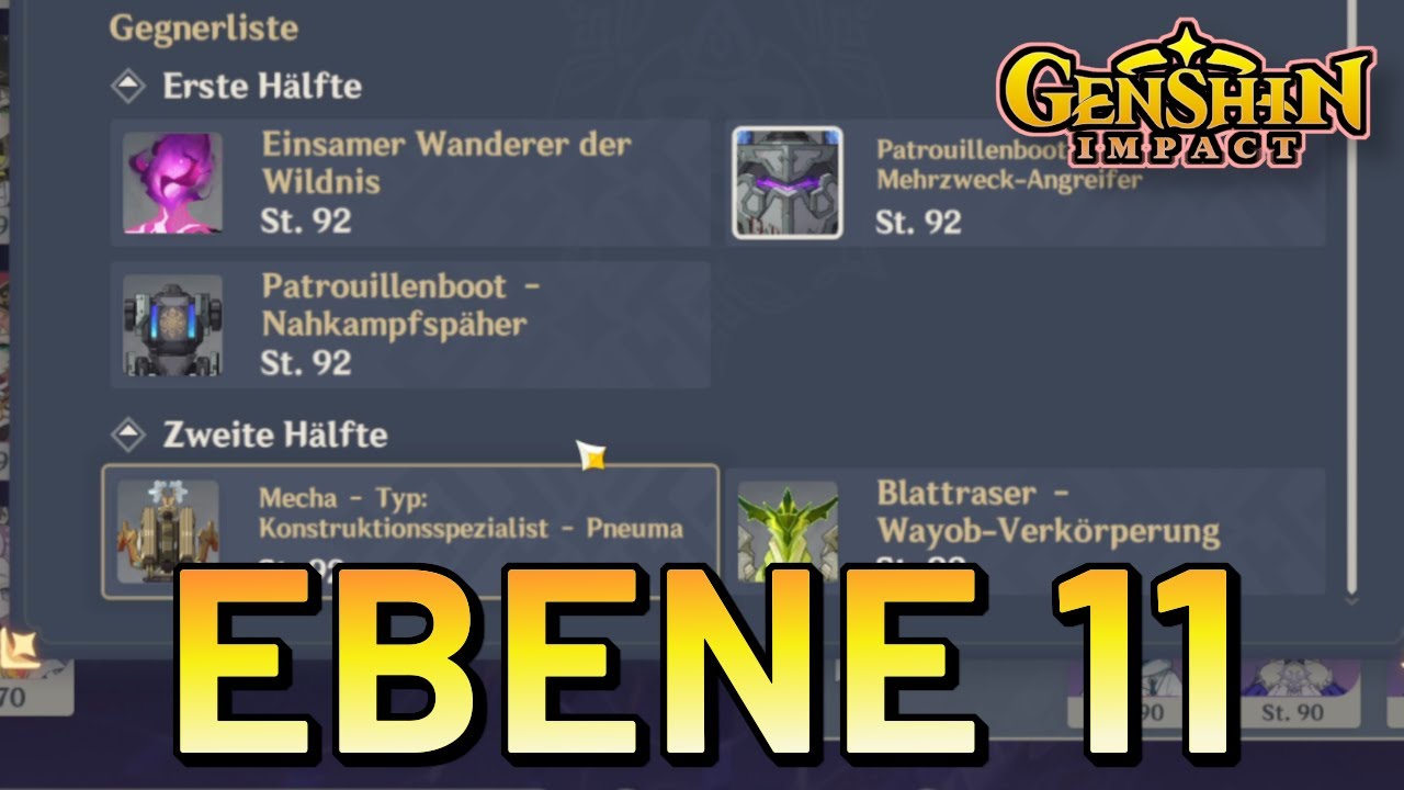 Genshin Impact - Gewundener Abgrund, Ebene 11 Raum 1-3, 4 Sterne Figuren = 9 Sterne, Oktober 2025