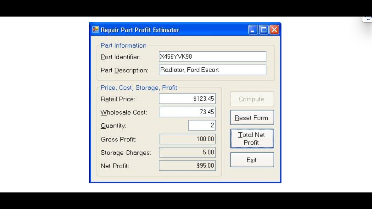 Programming - Visual Basic Lab 3 (Bock Repair Parts Sales )