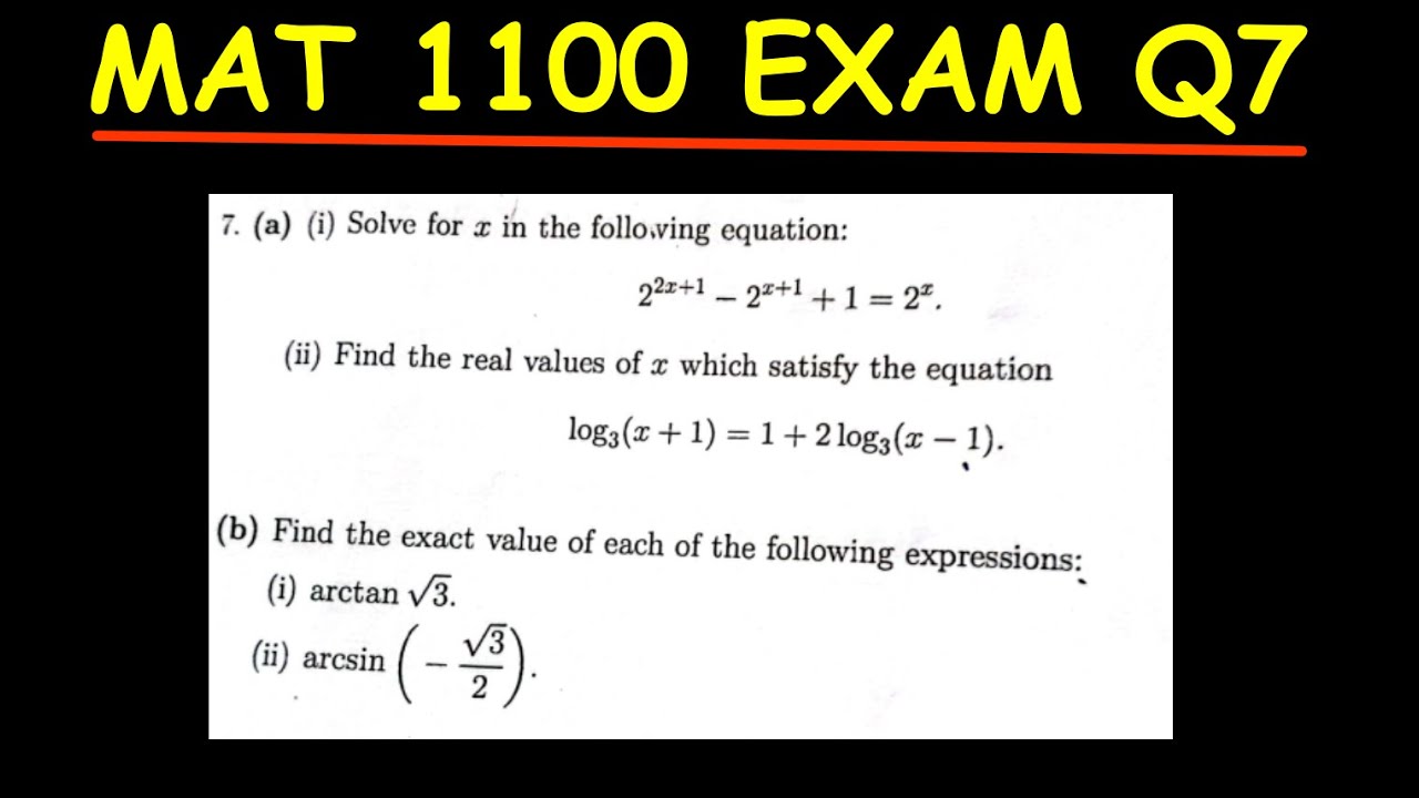MAT 1100 EXAM SOLVED Q7 P1 - YouTube
