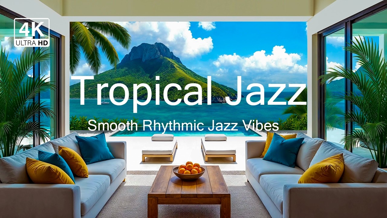 Tropical Villa Jazz 🌴 Summer Smooth Jazz with Ocean View 🎷 Elegant Lounge Vibes ✨ 4K Video