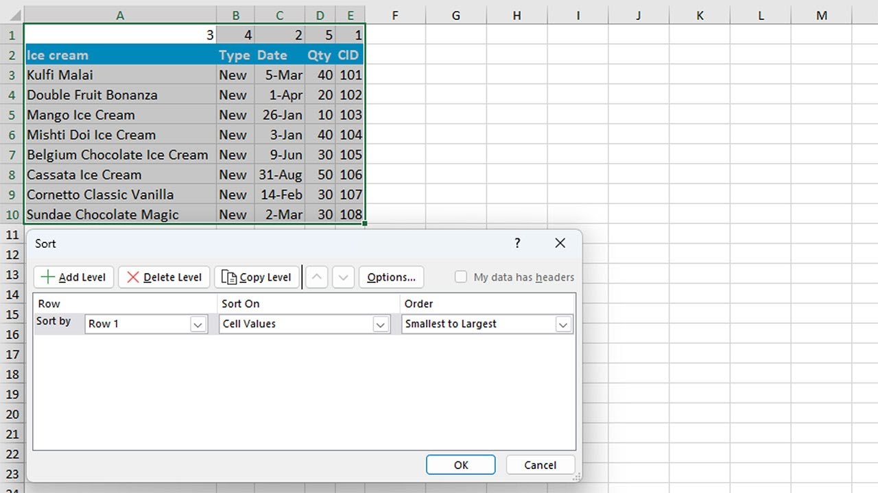 Excel Sort columns of the table - YouTube